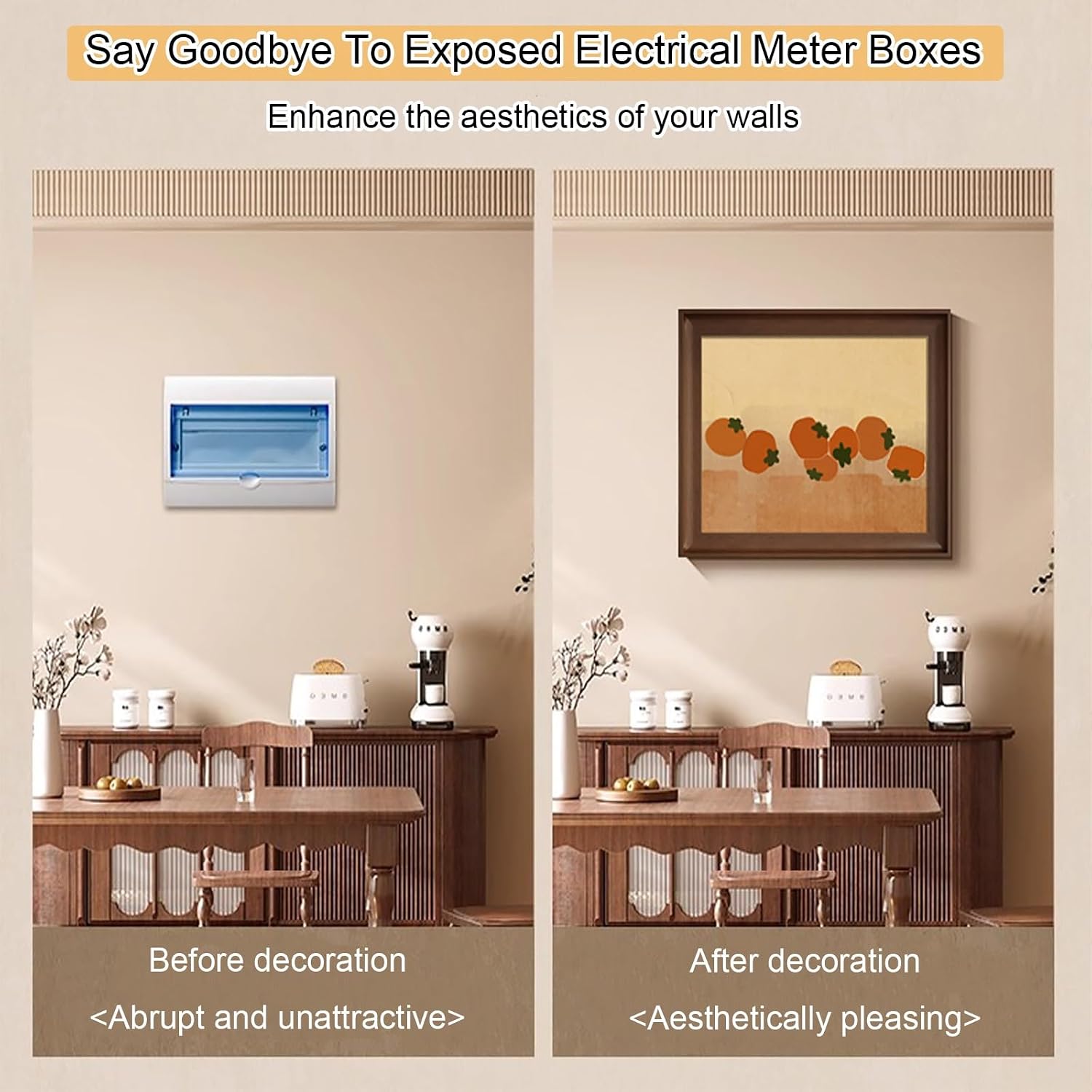 Modern Electric Meter Box Cover, Electrical Panel Cover, Wall Mounted Decorative Painting, Hydraulic Hide Design, for Living Room and Office(Brown 3,50 * 40cm/19.7 * 15.7)
