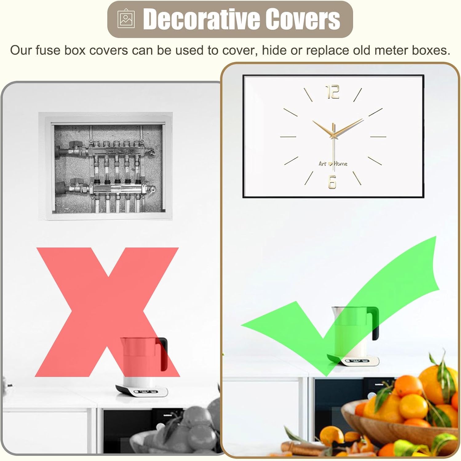 Decorative Meter Box Panel Cover for Hide Electric Box, Horizontal Breaker Box Cover Clock, Electrical Panel Lid for Indoor/Kitchen/Farmhouse(Gray,55x45cm(21 5/8x17 3/4'))