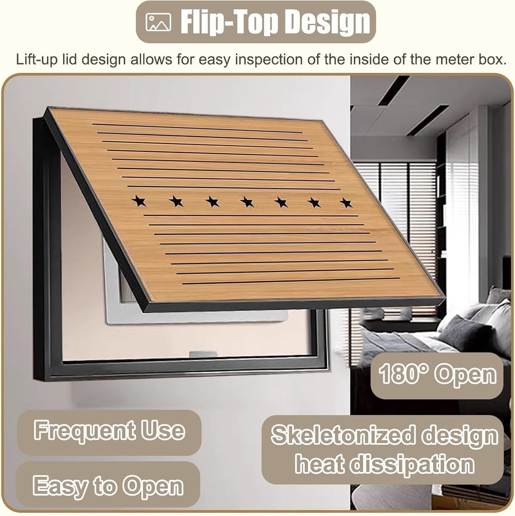 Wood Electrical Panel Cover with Plastic Frame, Decorative Wall Circuit Breaker Box Cover Hollow, Inside Horizontal Meter Box Cover Panel Living Room(Deep Coffee,70x50cm(27 1/2x19 3/4in))