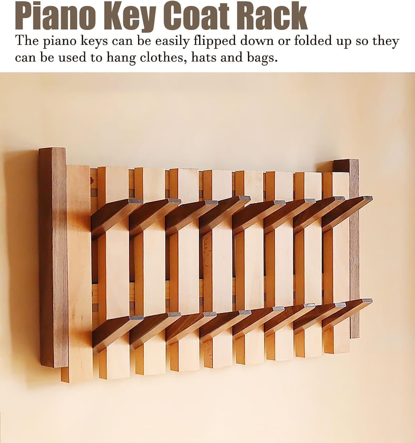 Fuse Box Cover Cabinet Hide Breaker Box/Distribution Cover, Wood Piano Key Electrical Panel Cover, Home Breaker Box Cover with Hook, for Hanging Clothes/Hats/Bags, Natural, 10 Hooks