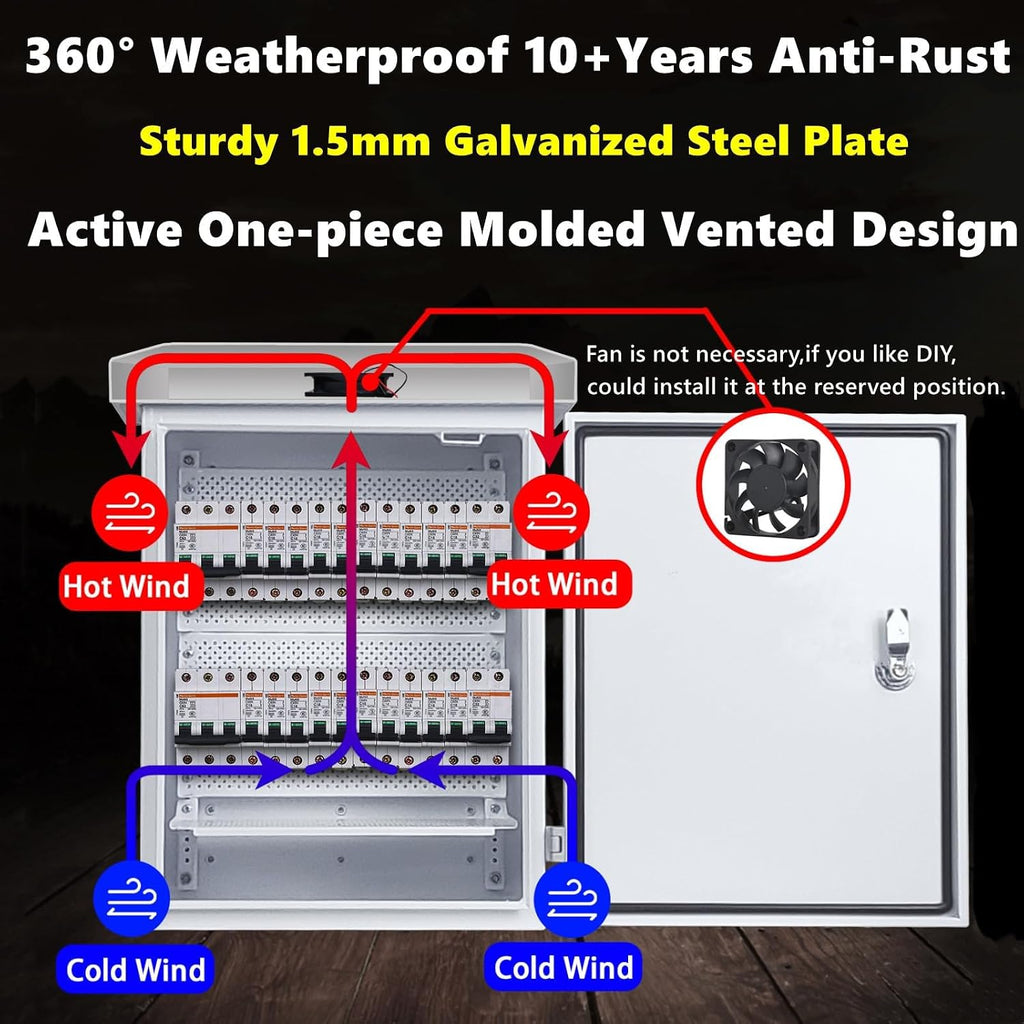 Outdoor Enclosure Electrical Nema Box - 19.7x15.7x9.8 Outdoor Weatherproof Exterior Box Ventilated Enclosure hinged Galvanized Electrical Ventilation Design(500x400x250mm)