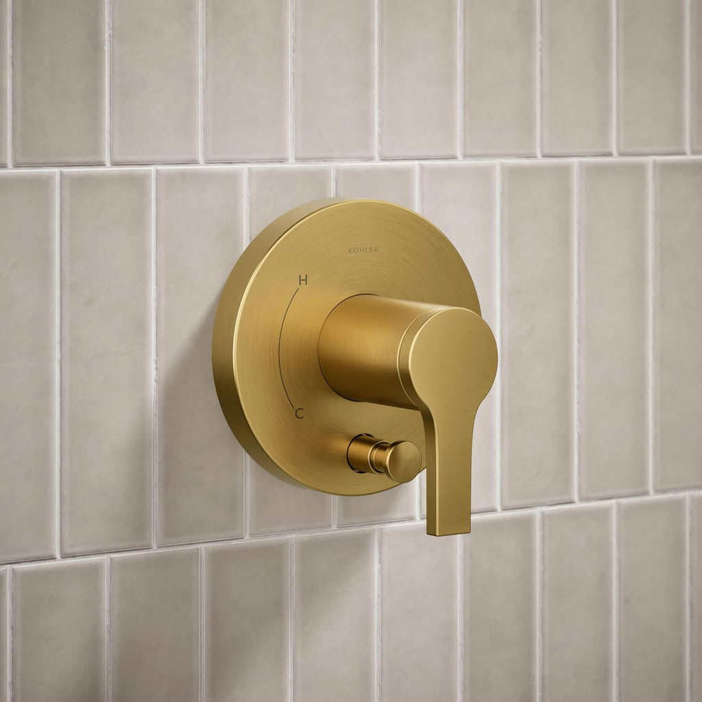 KOHLER T35326-4G-2MB, Elate Rite-Temp Shower Trim Kit with Push-Button Diverter, 1.75 GPM Showerhead, Vibrant Brushed Moderne Brass, Efficient Water Flow, Luxurious Shower Experience