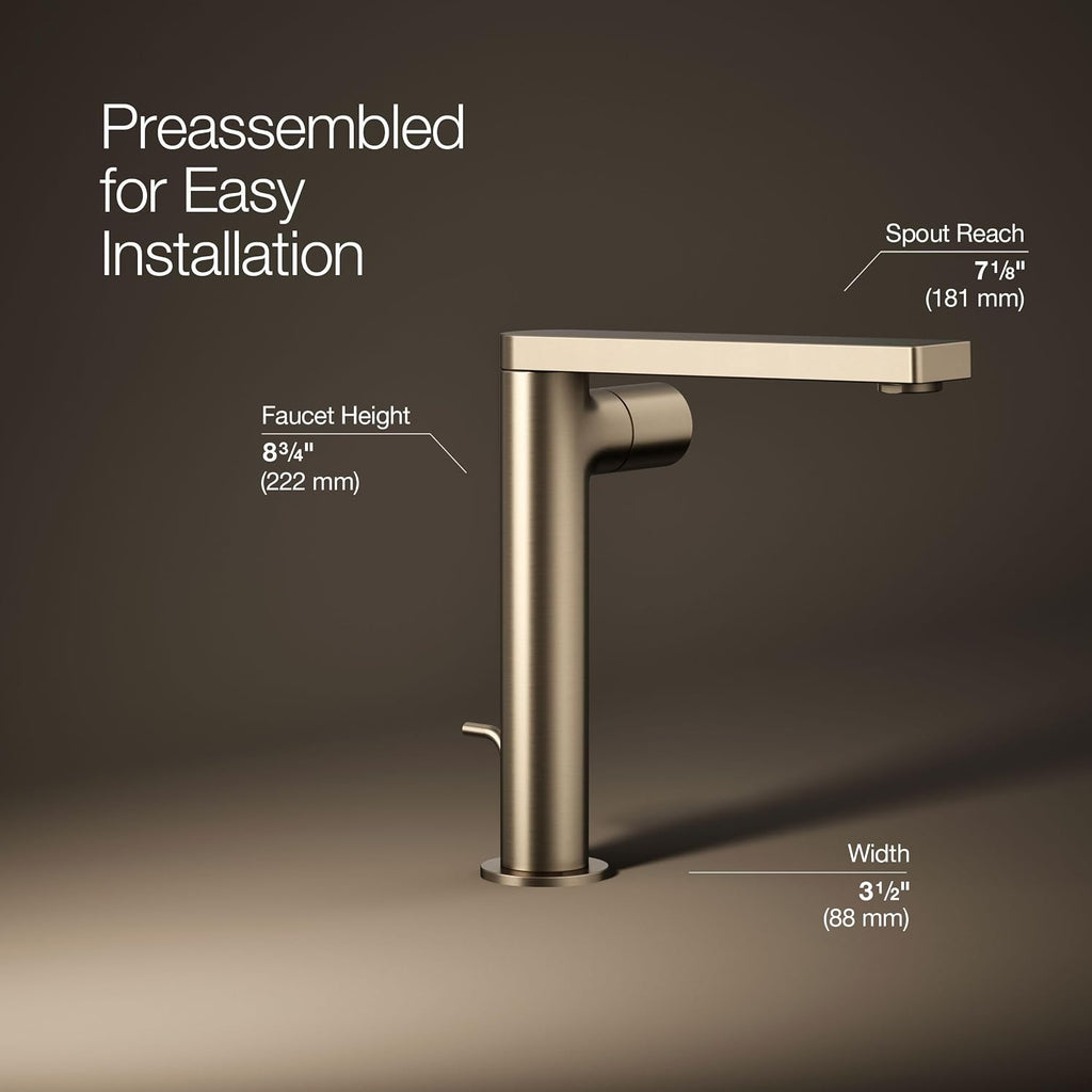 Kohler 73159-7-BV Composed® Tall Single-Handle Bathroom Sink Faucet with Cylindrical Handle, 1.2 gpm, Vibrant Brushed Bronze