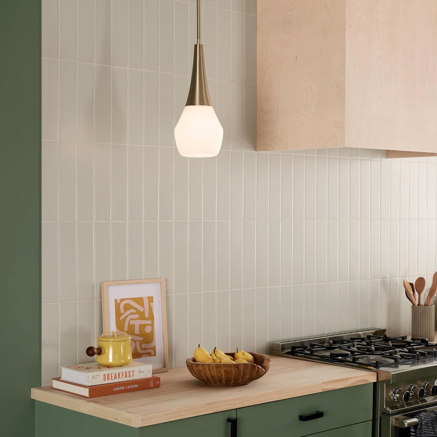 Kichler Deela Single Pendant Light Fixture for Kitchen Island with Satin Etched Cased Opal Glass in Champagne Bronze, Modern Hanging Lamp (7' x 17'), 52529CPZ