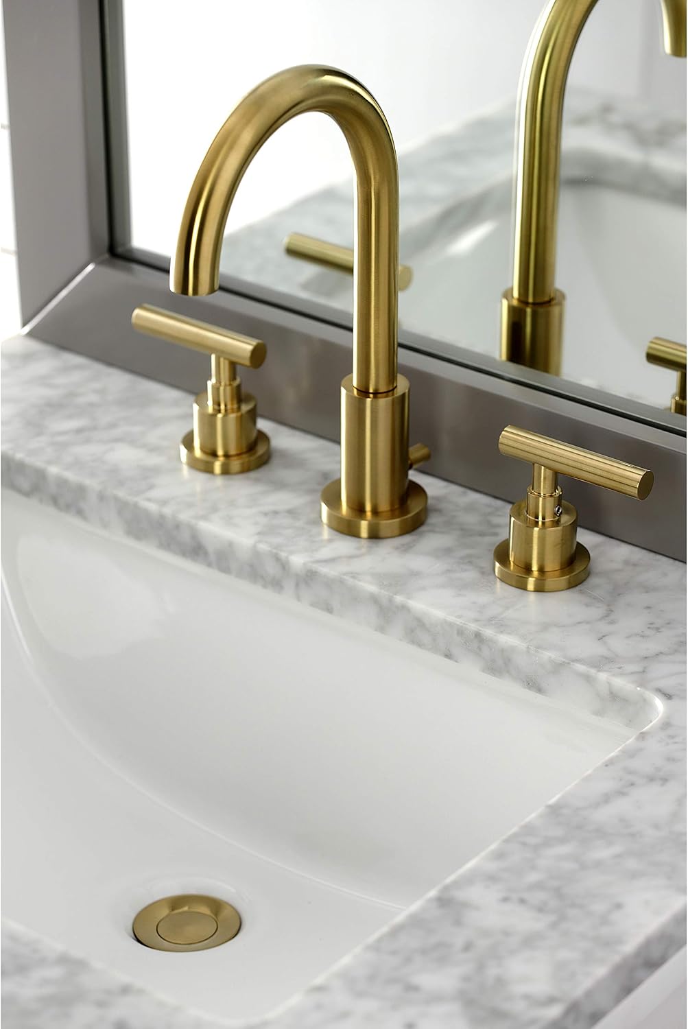 Kingston Brass FSC8923CML Manhattan Widespread Bathroom Faucet Pop-Up, Brushed Brass, 10.06 x 5.38 x 2.5