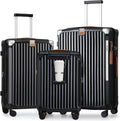 Joyway 3 Piece Set Hardside Expandable Luggage with USB Charging Port and Cup Holder, TSA Lock Spinner Wheels Suitcase for International Travel, Lightweight Carry On Checked Baggage, Black