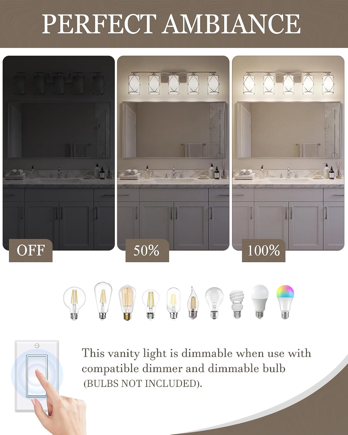 5-Light Brushed Gold Bathroom Light Fixtures Over Mirror, 42' UL-Listed Modern Wall Sconce Lights with Frosted Milk White Glass and Metal Cage for Bath, Hardwire E26, CH9176BNW-5W