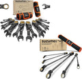 SUZUME 6PCS Extra Long Flex Head Ratcheting Wrench Set & Flex Head Stubby Ratcheting Wrench Set
