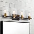 Possini Euro Design Demy Modern Industrial Wall Mount Light Oil Rubbed Bronze Gold Hardwired 27' 4-Light Fixture Clear Glass Shade for Bedroom Bathroom Vanity Living Room Home Hallway Kitchen