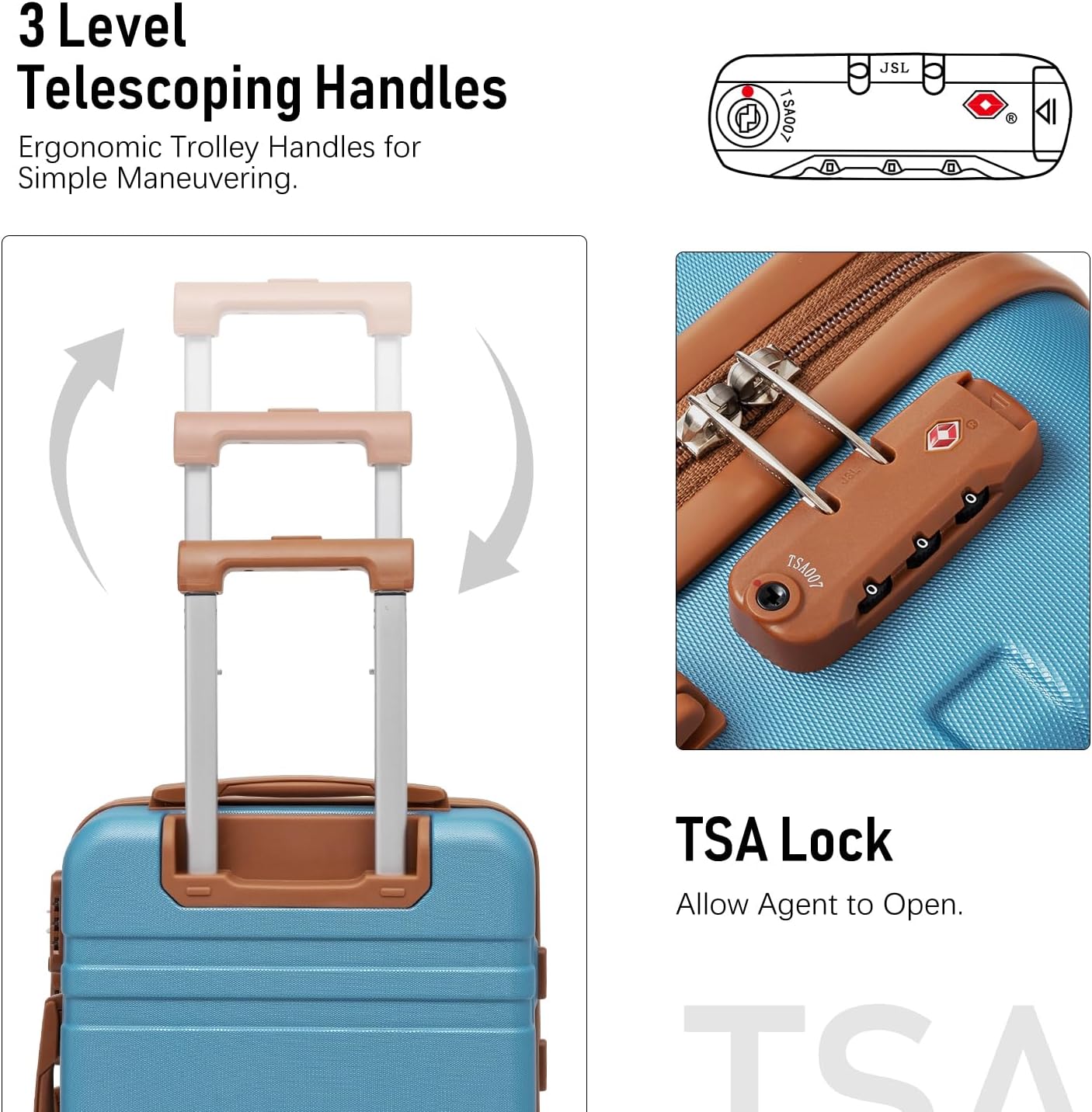 LONG VACATION Luggage Set 6 Piece Suitcase with Spinner Wheels, ABS+PC Hardshell Luggage with TSA Lock & YKK Zipper