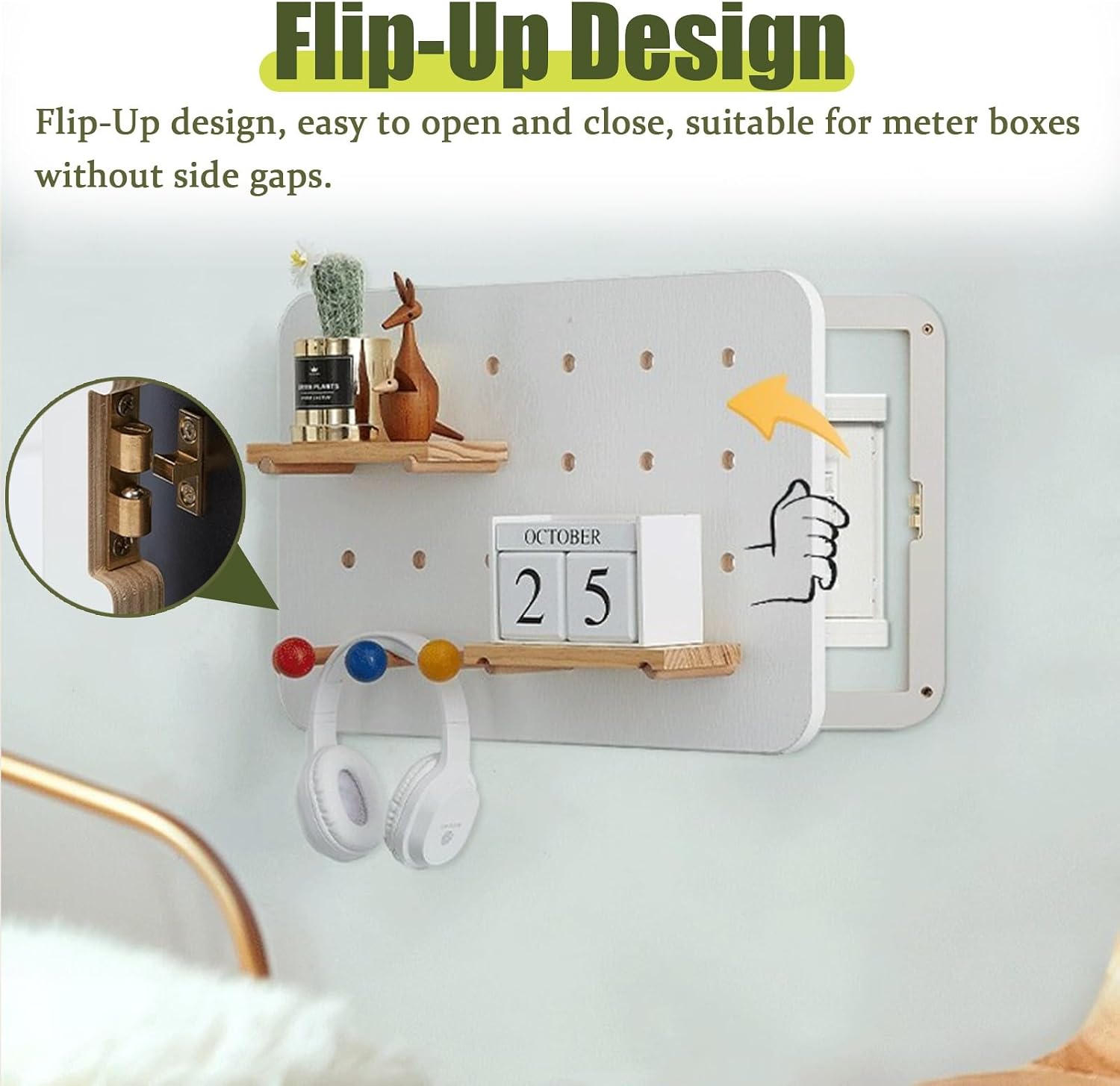 Electrical Panel Cover Wall Mounted Fuse Box Cover Cabinet, Solid Wood Electric Panel Cover with Shelf & Hook, Distribution Box Decorative Lid for Restaurant(Silver)