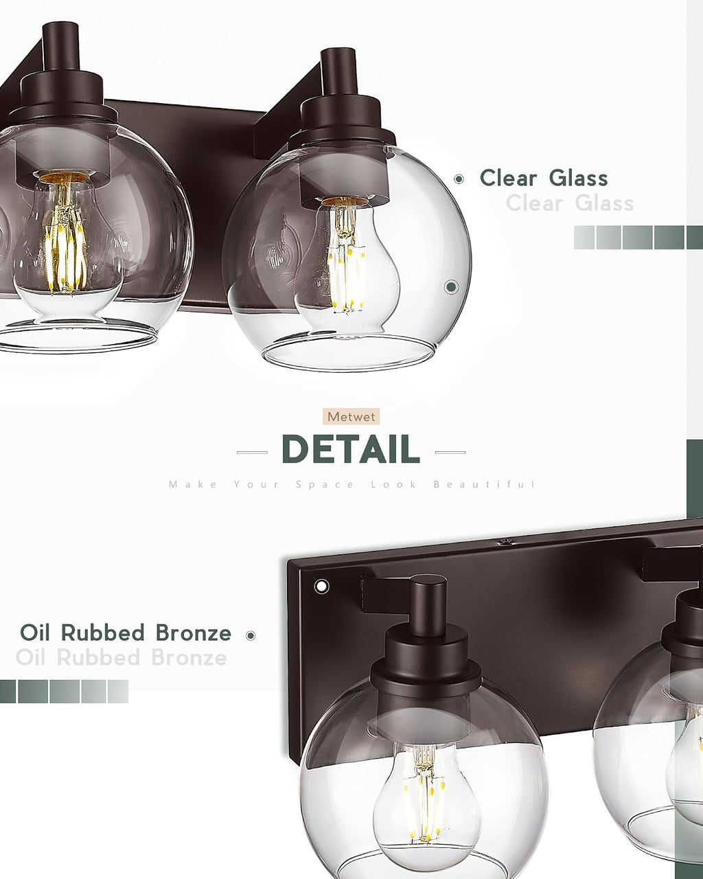 Oil Rubbed Bronze Bathroom Light Fixtures, 6-Light Bathroom Vanity Lights Over Mirror with Globe Clear Glass Shade, 38 Inch Modern Sconces Wall Lighting, VL195-ORB-6