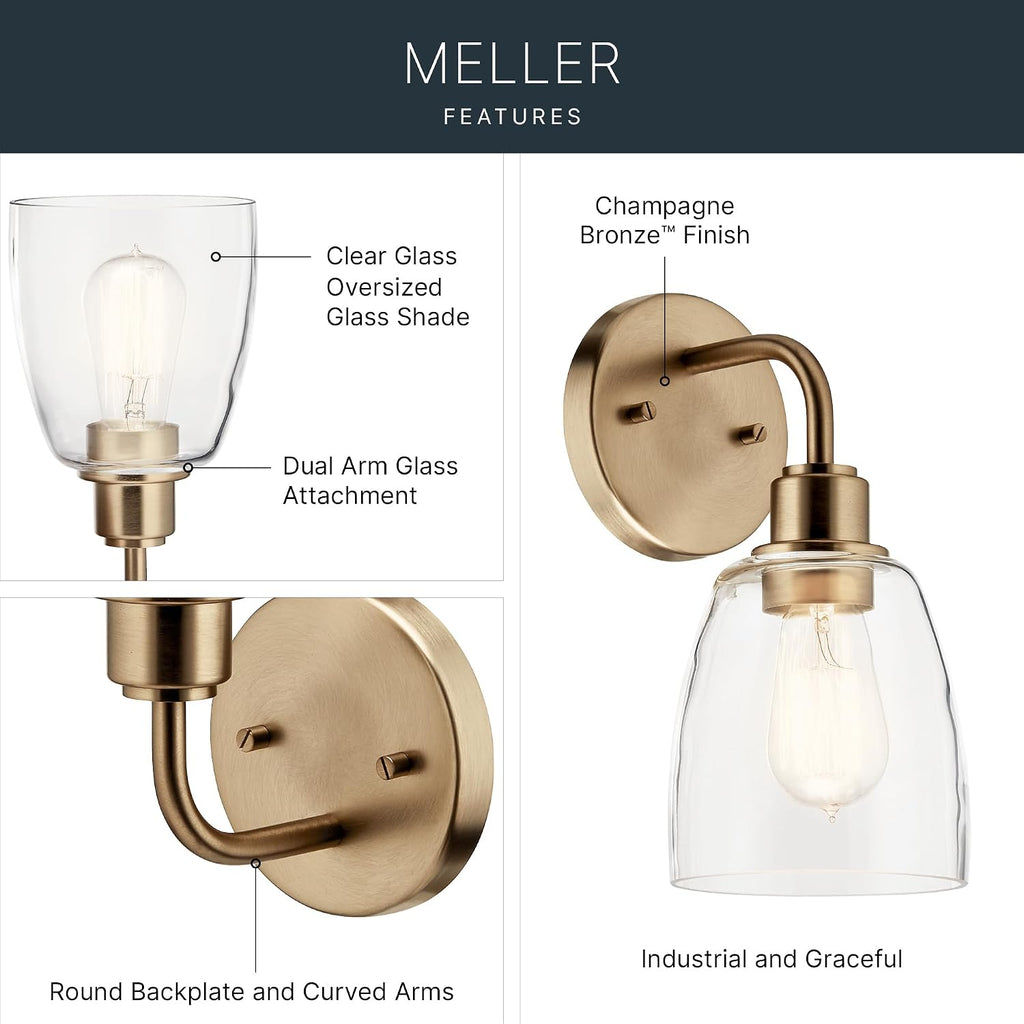Kichler Meller 11.25 Inch Wall Light, 1 Light Exterior Wall Sconce in Champagne Bronze, (11.25' H x 5.5' W), 5100CPZ