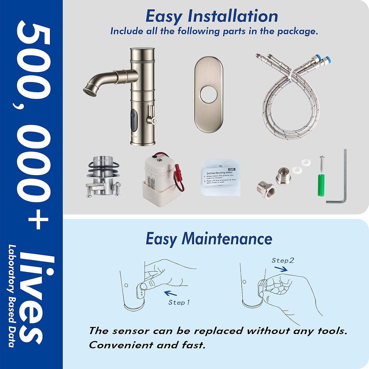 Brushed Nickel Single Hole Bathroom Faucet with 360° Rotating Spout & Temperature Control Handle, TS-5501N