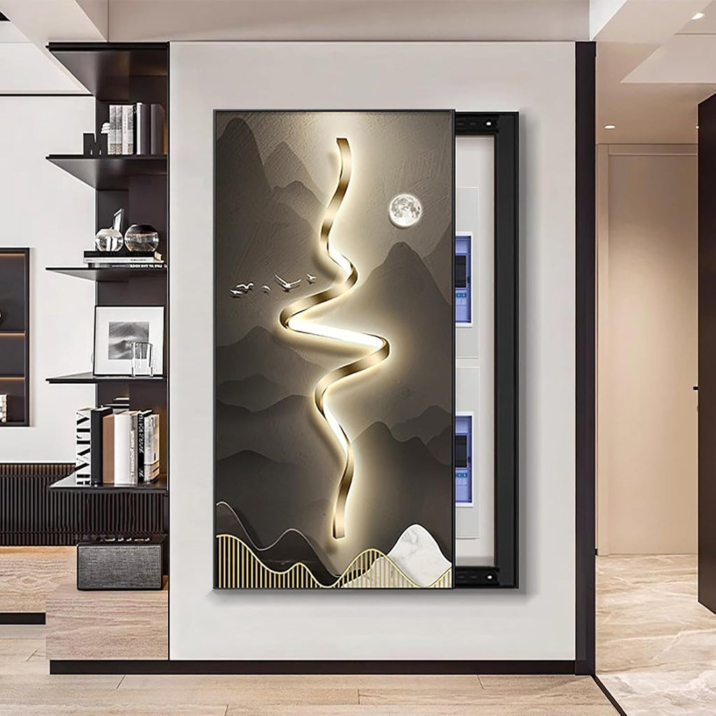 Electric Meter Box Decorative Painting, Wall Mounted Electrical Panel Cover, Fuse Box Covers, Flip or Sliding Design, Simple Install, Easy to Clean(Brown 4,45 * 90cm/17.7 * 35.4in)