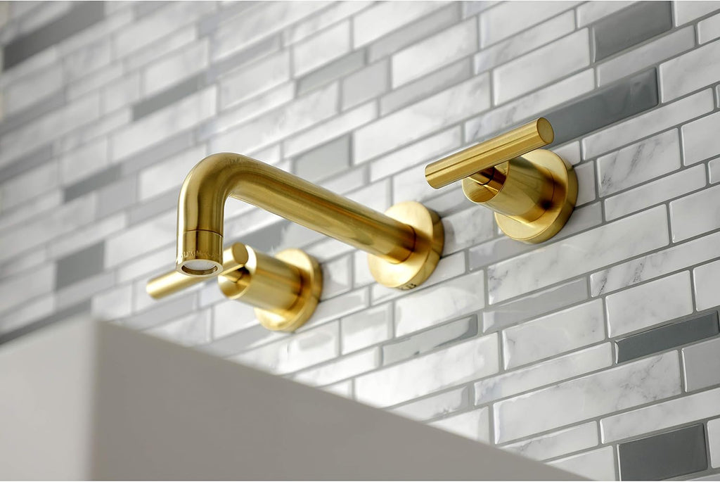Kingston Brass KS8127CML Manhattan 2-Handle 8 in. Wall Mount Bathroom Faucet, Brushed Brass