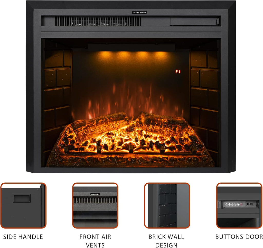 Electric Fireplace Insert 22' Wide, Wall Fireplace Electric with Remote Control, Realistic Log and Crackling Sound, Overheating Protection and Timer, 750/1500W Black