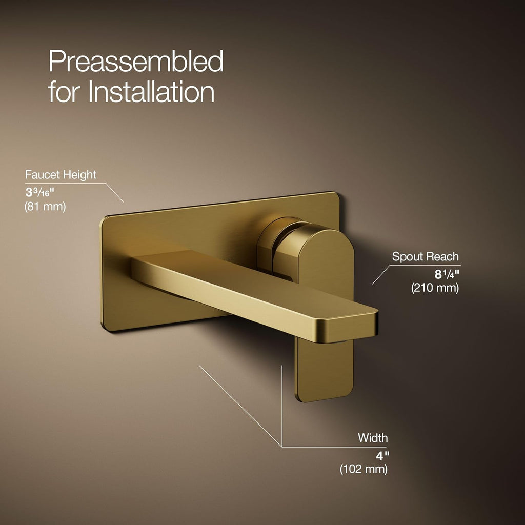 Kohler 22567-4-2MB Parallel® Wall-Mount Single-Handle Bathroom Sink Faucet, 1.2 gpm, Vibrant Brushed Moderne Brass