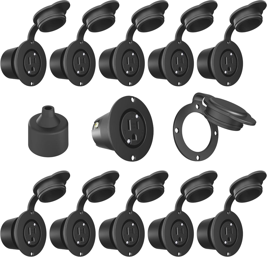 Journeyman-Pro 5279 15 Amp 120-125 Volt, NEMA 5-15 Flanged Outlet, Black Commercial Grade, 2 Pole-3 Wire, Straight Blade Plug Outdoor Receptacle, Surface Mount Outlet (Front & Back Covers, 10-Pack)