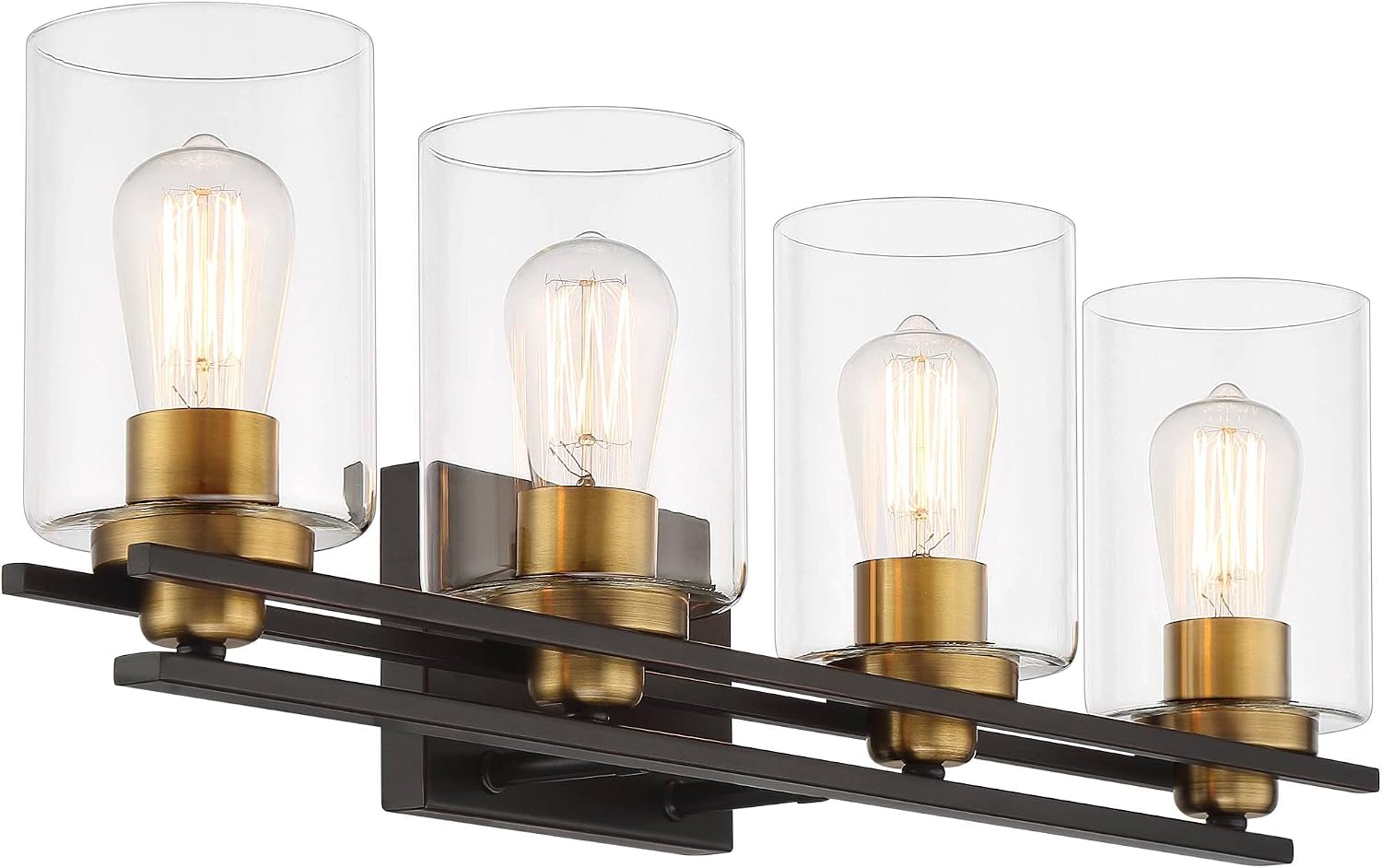 Possini Euro Design Demy Modern Industrial Wall Mount Light Oil Rubbed Bronze Gold Hardwired 27' 4-Light Fixture Clear Glass Shade for Bedroom Bathroom Vanity Living Room Home Hallway Kitchen