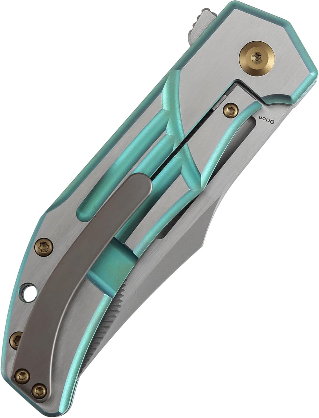 KANSEPT Orion Pocket Knife, 3.07' Machine Satin S35VN Blade with Blood Groove and Green Anodized Titanium Handle Both Crafted with CNC Milling, Flipper EDC Folding Knife for Camping, Hunting K1089B4