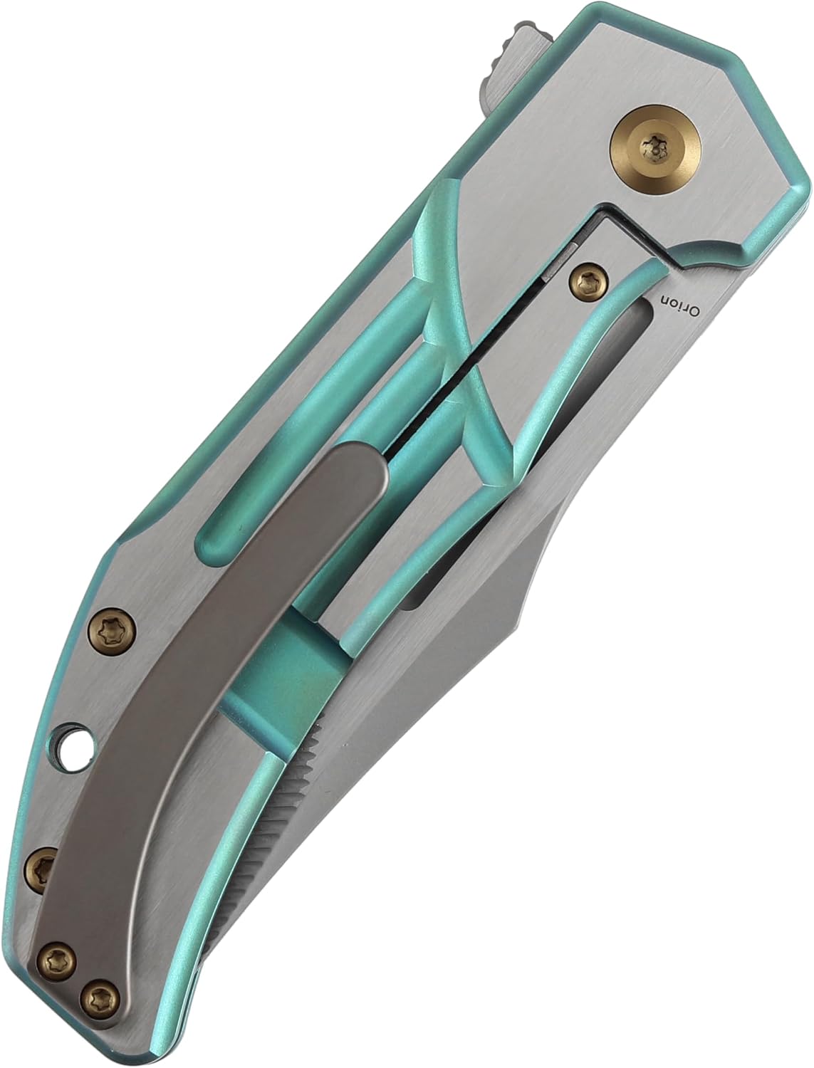 KANSEPT Orion Pocket Knife, 3.07' Machine Satin S35VN Blade with Blood Groove and Green Anodized Titanium Handle Both Crafted with CNC Milling, Flipper EDC Folding Knife for Camping, Hunting K1089B4
