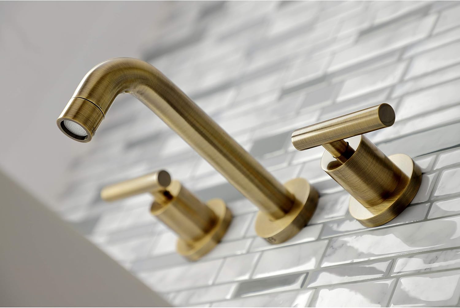 Kingston Brass KS8123CML Manhattan 2-Handle 8 in. Wall Mount Bathroom Faucet, Antique Brass