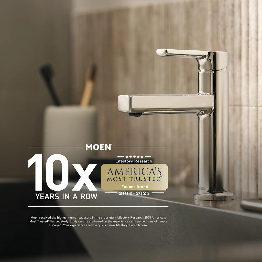 Moen Doux Brushed Nickel One-Handle High Arc Laminar Stream Bathroom Faucet, Modern Bathroom Sink Faucet, S6910BN
