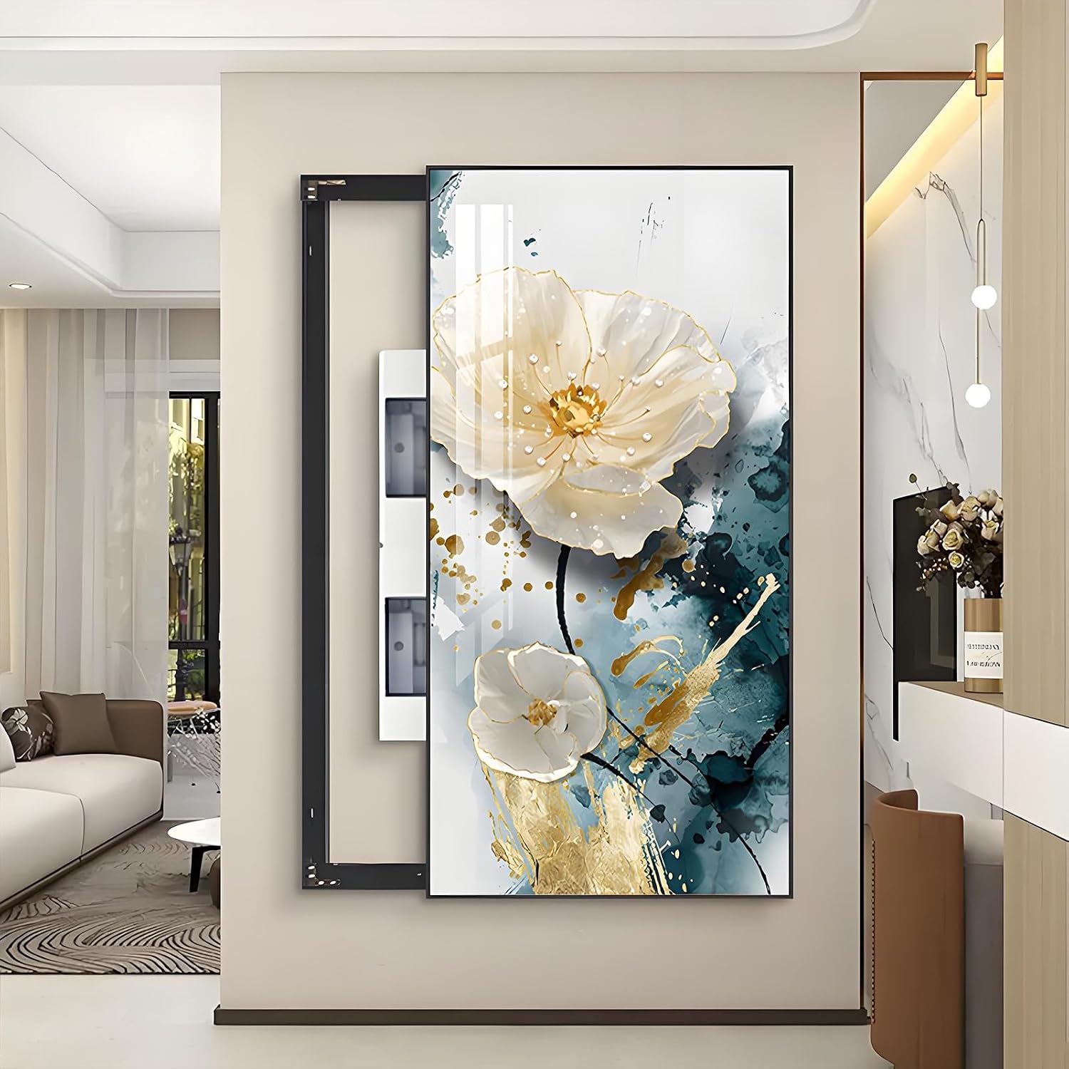 JHDXL Electric Meter Box Decorative Painting, Fuse Box Cover Cabinet, Crystal Porcelain Painting, Abstract Art Graphic Design, for Home Room Wall Decoration(Black2,140 * 70cm/55.12 * 27.6in)