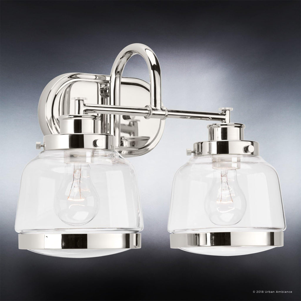 Urban Ambiance Luxury Industrial Chic Bathroom Vanity Light, Medium Size: 11.25' H x 16.25' W, with Art Deco Style Elements, Polished Nickel Finish, UHP2536, Nottingham Collection