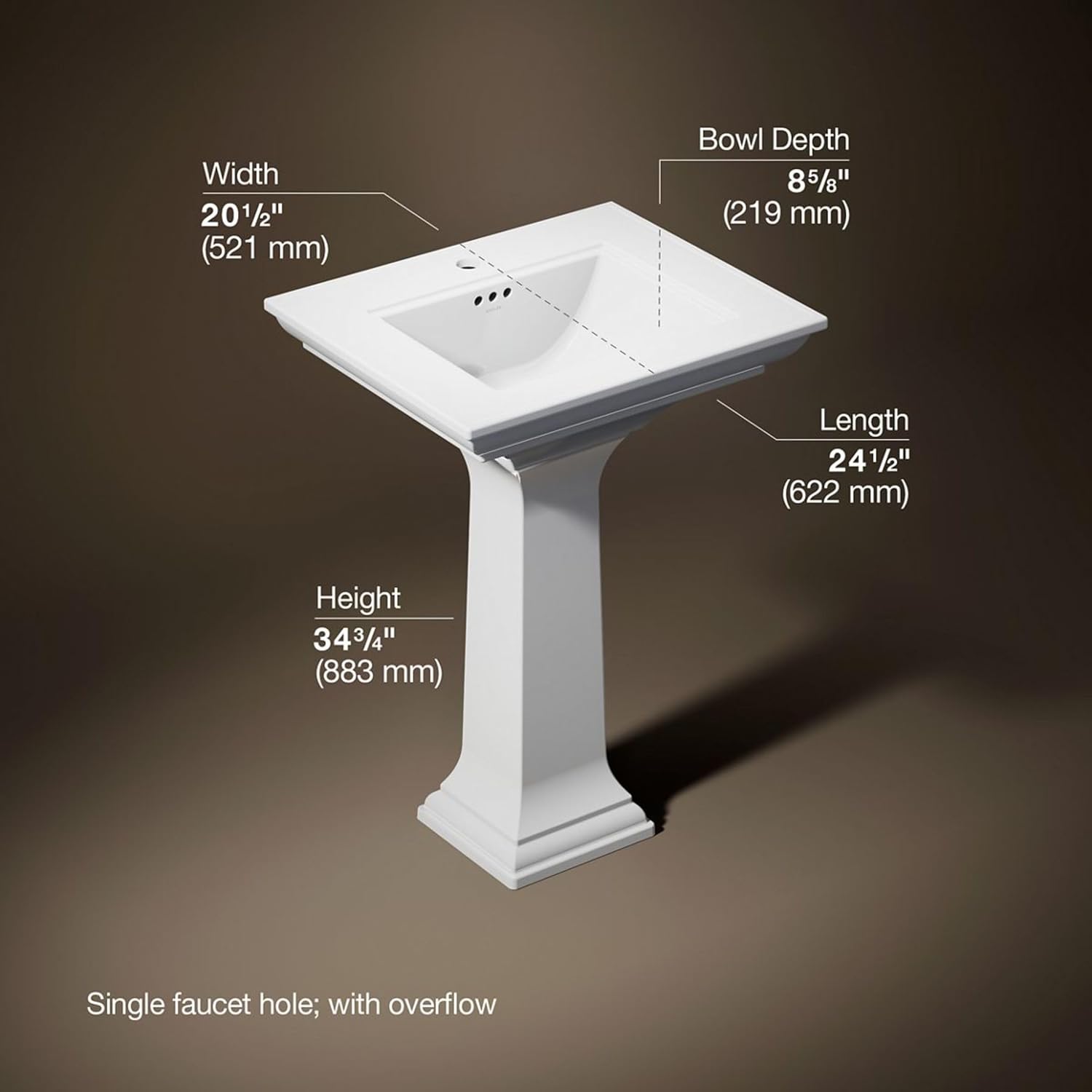 Kohler 2337-8-NY Memoirs® Stately 22-3/4' rectangular drop-in bathroom sink, Dune