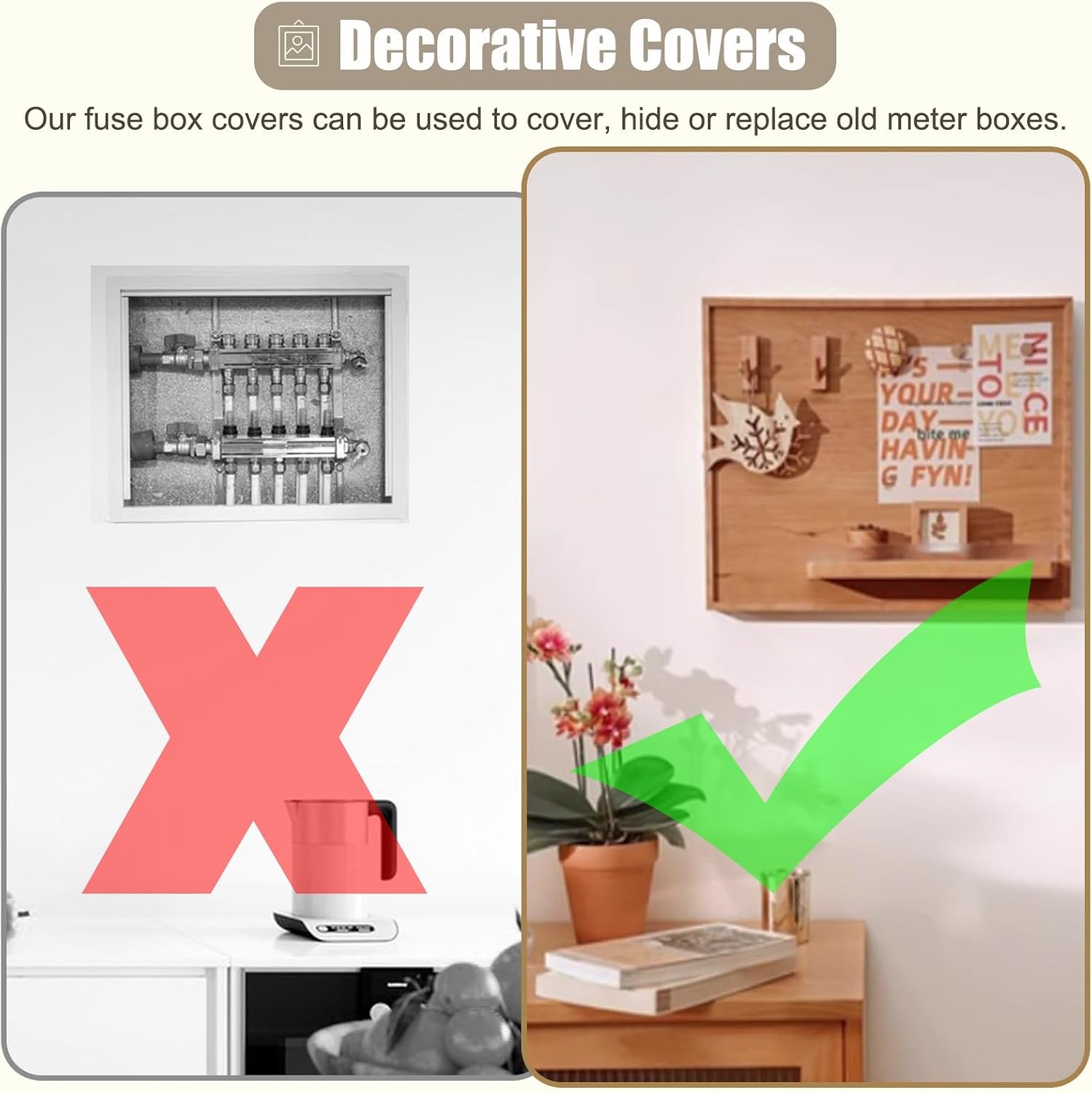 Wooden Meter Box Cover Indoor, Magnetic Circuit Breaker Box Cover for Decorative Wall, Shelf Electrical Panel Cover for Consumer Distribution Box(Walnut,40x50cm(15 3/4x19 3/4'))