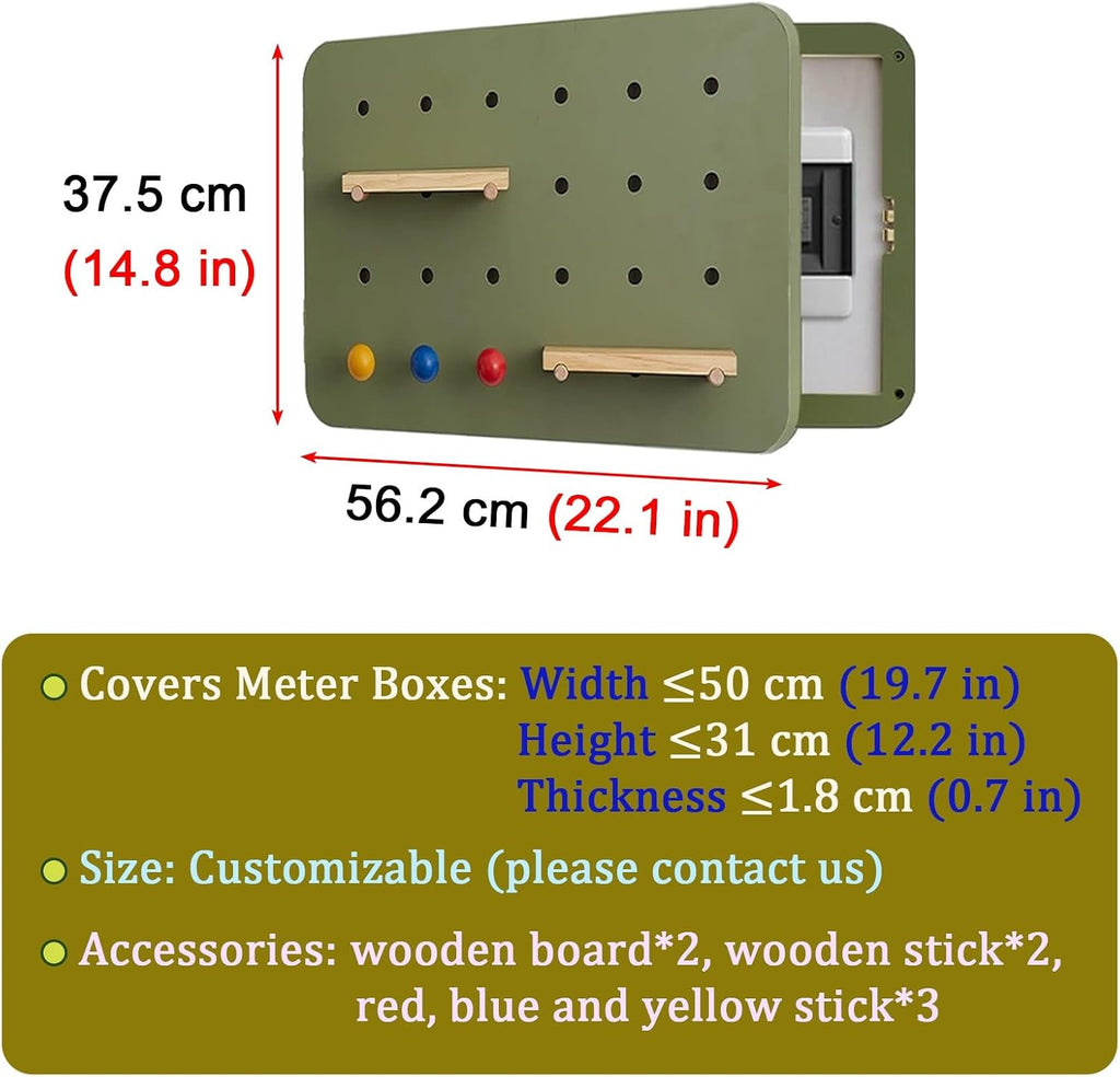 Electrical Panel Cover Indoor Circuit Breaker Box Cover Decorative, 22×15 in Flip-up Electrical Panel Cover Wooden, Pegboard Design Fuse Box Protective Lid(Natural)