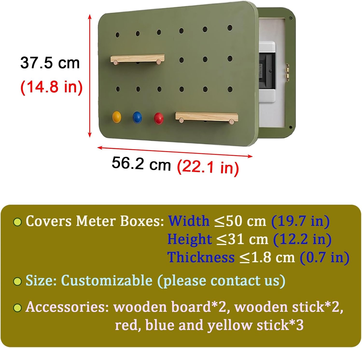 Electrical Panel Cover Indoor Circuit Breaker Box Cover Decorative, 22×15 in Flip-up Electrical Panel Cover Wooden, Pegboard Design Fuse Box Protective Lid(Natural)