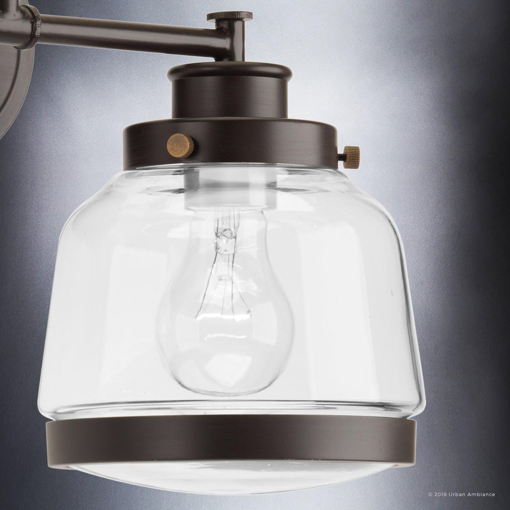 Urban Ambiance Luxury Industrial Chic Bathroom Vanity Light, Medium Size: 11.25' H x 16.25' W, with Art Deco Style Elements, Olde Bronze Finish, UHP2537, Nottingham Collection