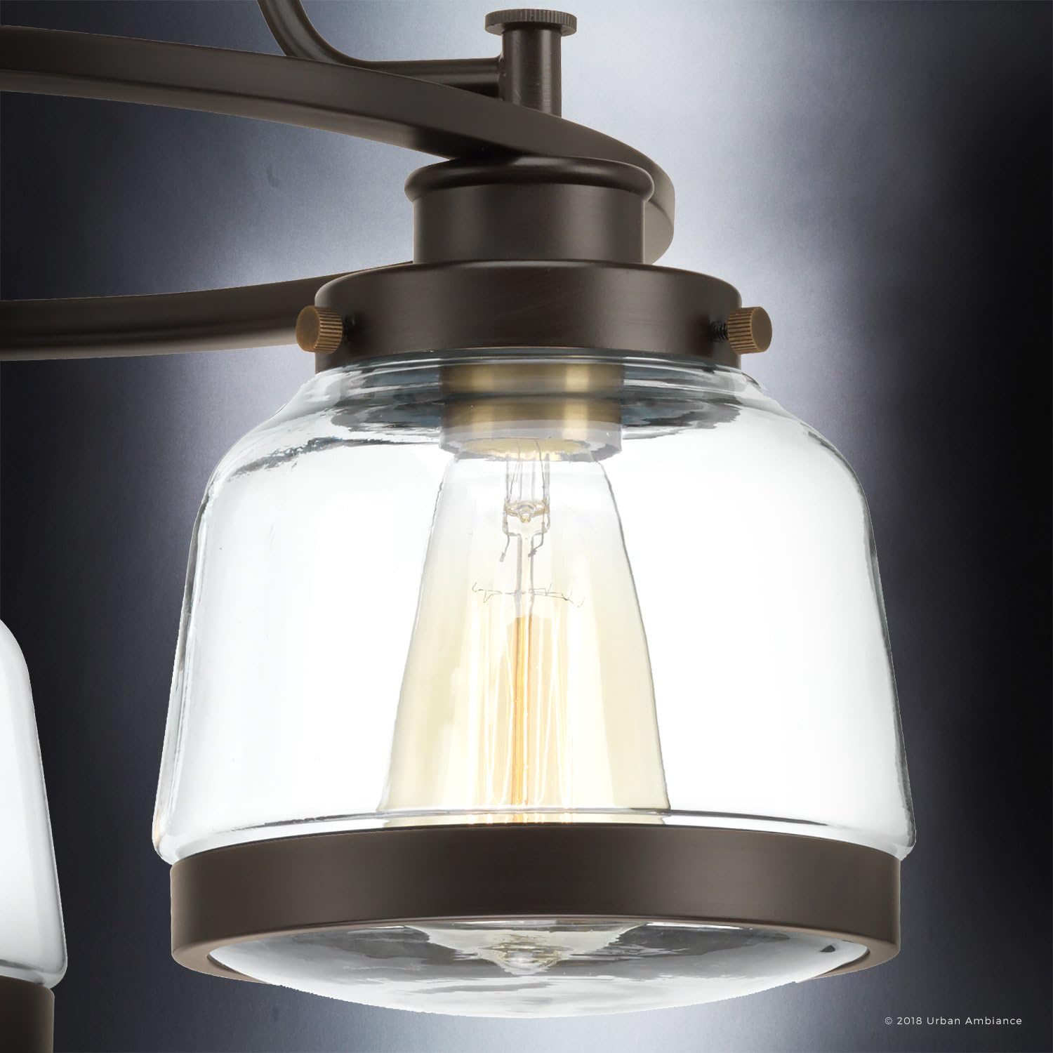Urban Ambiance Luxury Industrial Chic Chandelier, Medium Size: 18' H x 22' W, with Art Deco Style Elements, Olde Bronze Finish and Clear Shade, UHP2533, Nottingham Collection