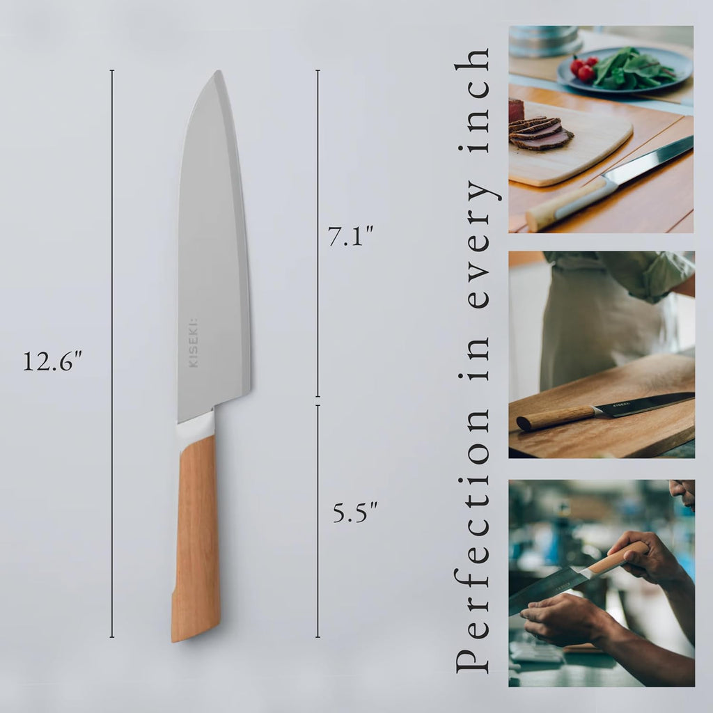 KISEKI: 7.1 Inch Santoku Japanese Chef's Knife, 1.2 mm Tungsten Carbide Alloy Blade, Ergonomic Yamazakura Cherry Wood Handle, Rust Resistant, Made in Japan