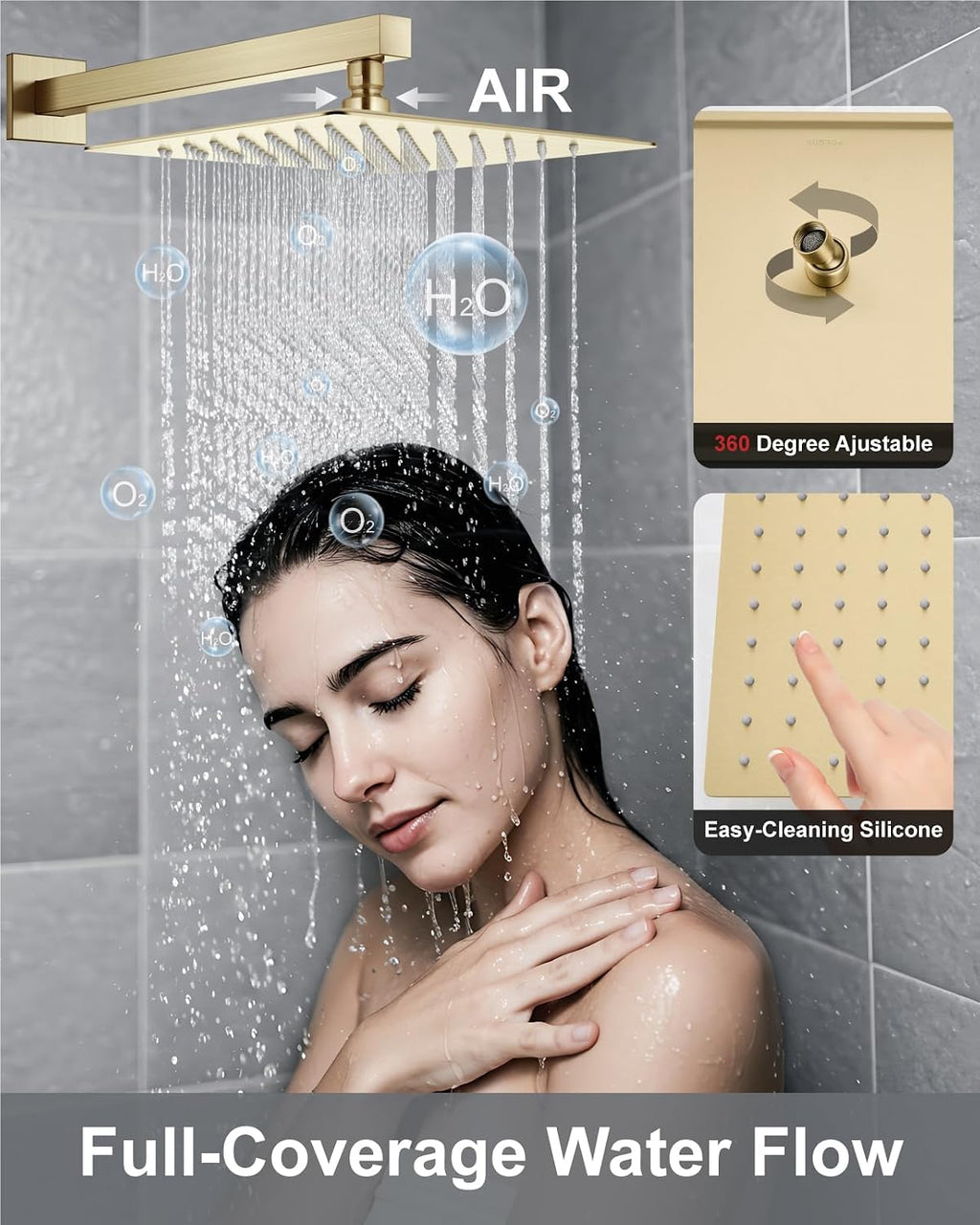 Aolemi Shower System with Rainfall Shower Head and Handheld Wall Mount,High Pressure Shower Faucet Set Fixture Combo with 2 in 1 Handheld Spray Rough-in Valve,12 Inch Shower Head Brushed Gold