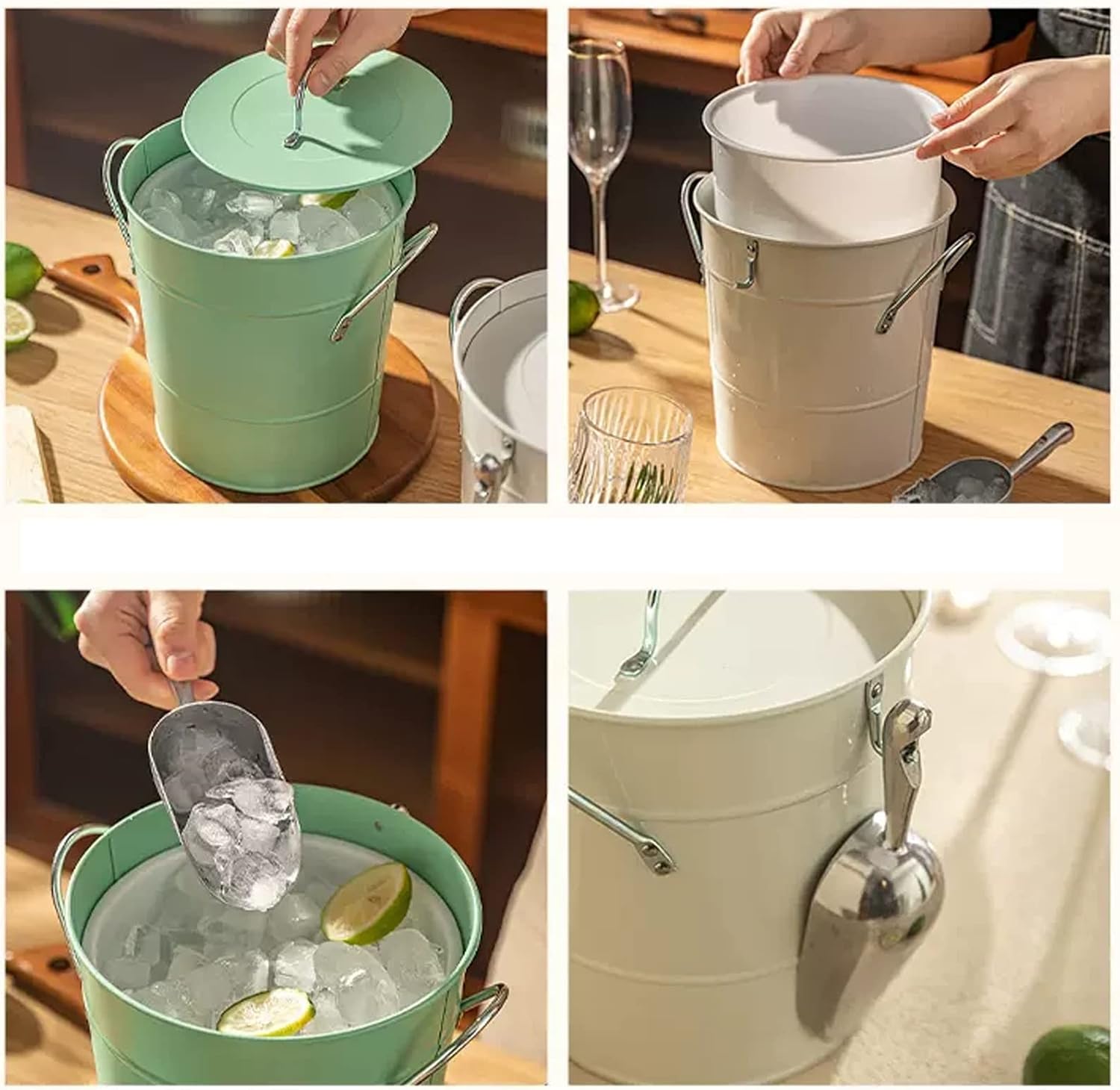 Ice Container 3.5 Liter Double Wall Ice Bucket Insulated Ice Buckets with Lid and Scoop Thickened Metal Ice Buckets, Party Beverage Tub for Home Kitchen Parties Cocktail Bar Wine Beer Champagne Bucke