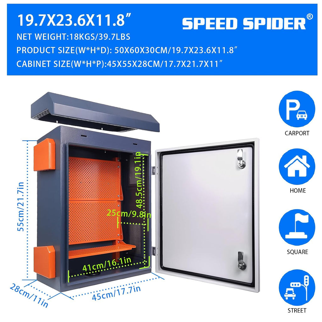 Outdoor Electrical Box Nema Enclosure - 19.7*23.6*11.8' Universal IP Weatherproof Equipment Box,Galvanized Plate Electrical Enclosure,with Removable Mounting Plate and Muffin Fan Vent(50 * 60 * 30cm)