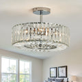 Piepooye 4 Lights Modern Crystal Chandelier Chrome Round Semi Flush Mount Ceiling Light Fixture Farmhouse Chandelier for Dinning Room Living Room Bedroom Hallway Entryway Kitchen
