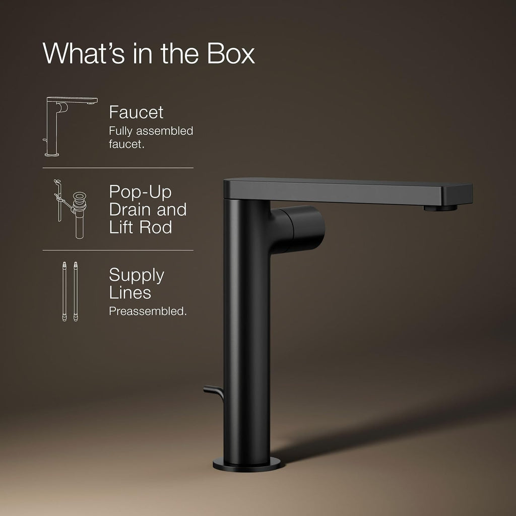 Kohler 73159-7-BL Composed® Tall Single-Handle Bathroom Sink Faucet with Cylindrical Handle, 1.2 gpm, Matte Black