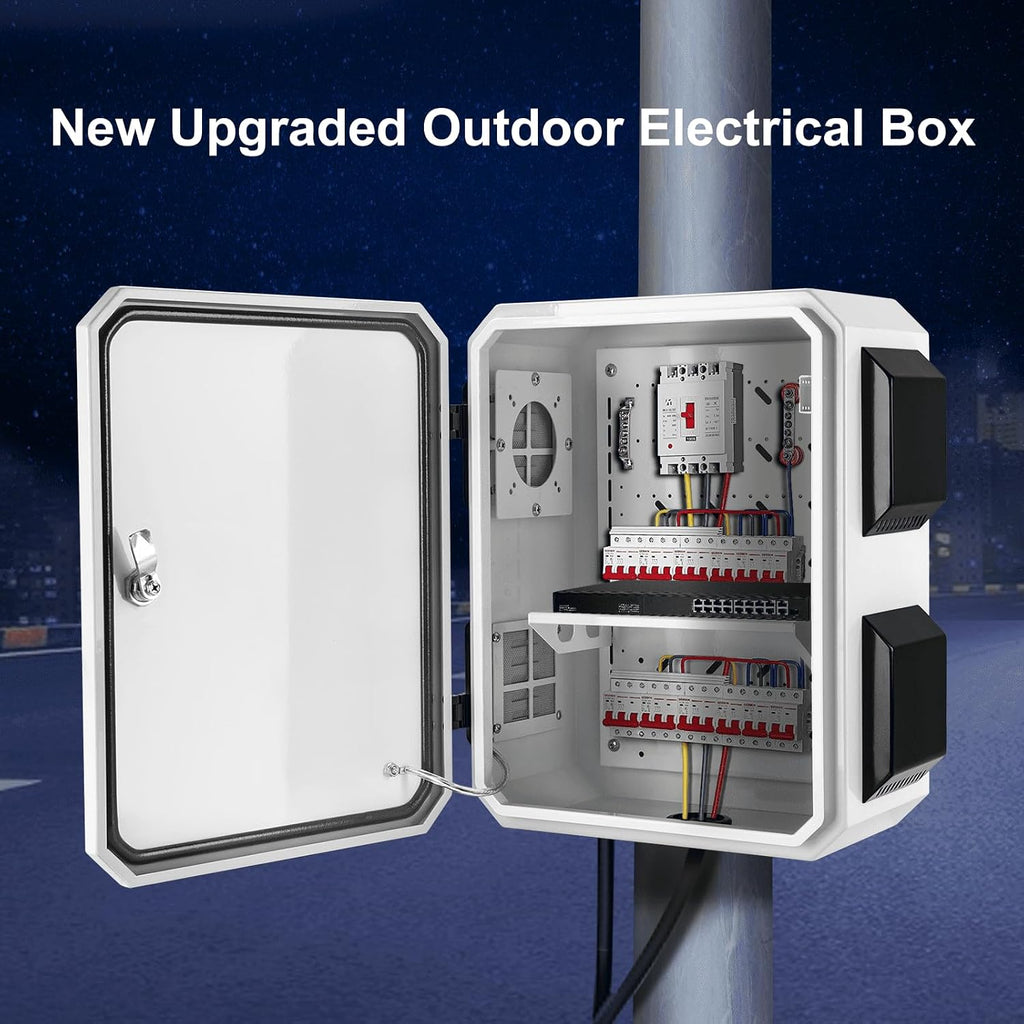 Outdoor Electrical Box, Cold-Rolled Steel Plate, Aluminum Alloy Back Beam, One-Piece Ventilation Design, IP65 Waterproof, Wall/Pole Mounted (17.7' x 13.8' x 7.9')