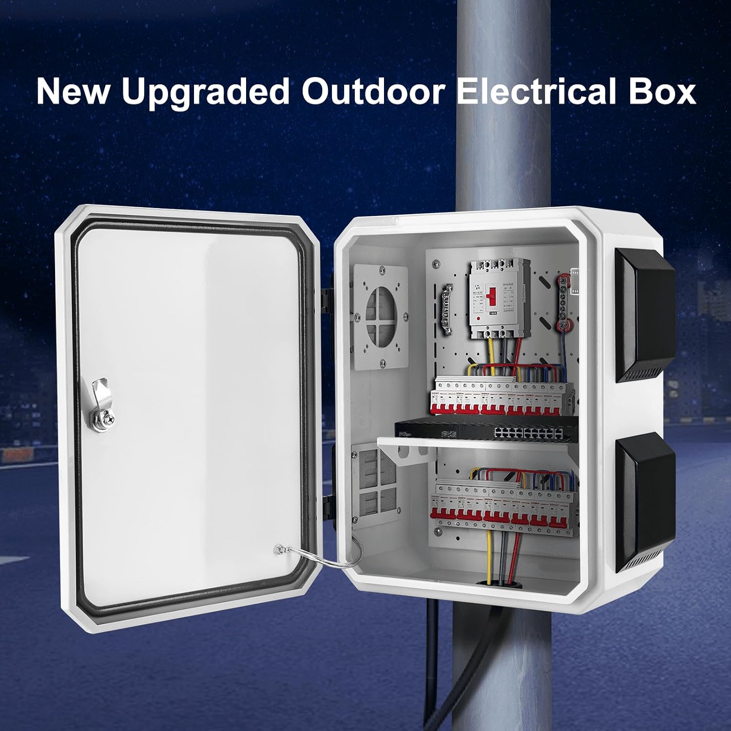 Outdoor Electrical Box, Cold-Rolled Steel Plate, Aluminum Alloy Back Beam, One-Piece Ventilation Design, IP65 Waterproof, Wall/Pole Mounted (17.7' x 13.8' x 7.9')