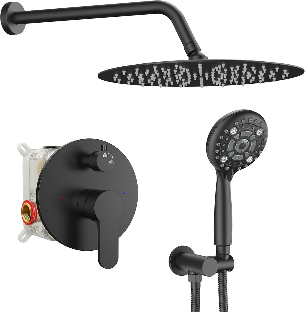 SR SUN RISE Shower Faucet - 12 Inch Multifunctional High Pressure Shower Head System with Handheld Shower Head Fixtures - Valve Included - Matte Black