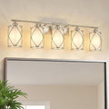 5-Light Brushed Gold Bathroom Light Fixtures Over Mirror, 42' UL-Listed Modern Wall Sconce Lights with Frosted Milk White Glass and Metal Cage for Bath, Hardwire E26, CH9176BNW-5W