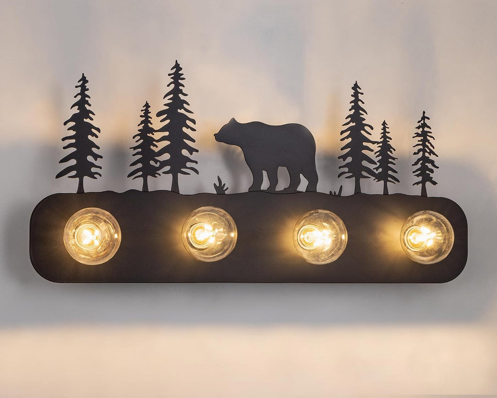 TOCHIC Rustic Bathroom Light Fixtures, 4 Lights Farmhouse Bathroom Vanity Light Over Mirror Dimmable, Western Bear Sconces Wall Lighting for Mirror Cabinets, Powder Room, Living Room, Black, 26'L