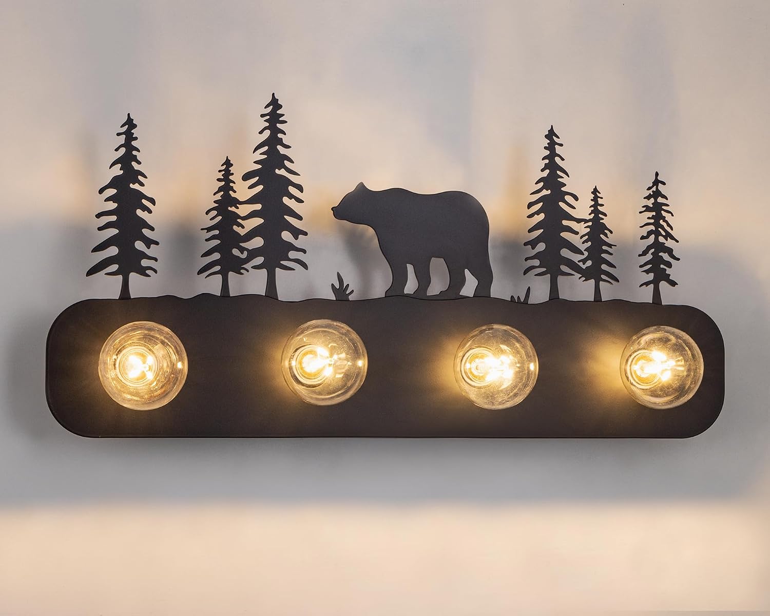 TOCHIC Rustic Bathroom Light Fixtures, 4 Lights Farmhouse Bathroom Vanity Light Over Mirror Dimmable, Western Bear Sconces Wall Lighting for Mirror Cabinets, Powder Room, Living Room, Black, 26'L