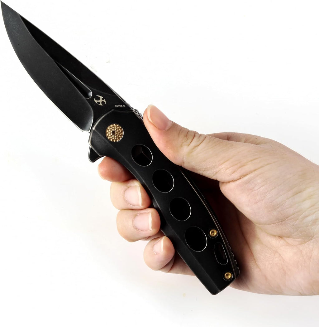 KANSEPT Cassowary Premium Pocket Folding Knives for Men EDC Pocket Knife 2.9'' Blackwash CPM S35VN Blade Excellent Folding Knife with Blackwash Titanium Handle EDC K2065A1