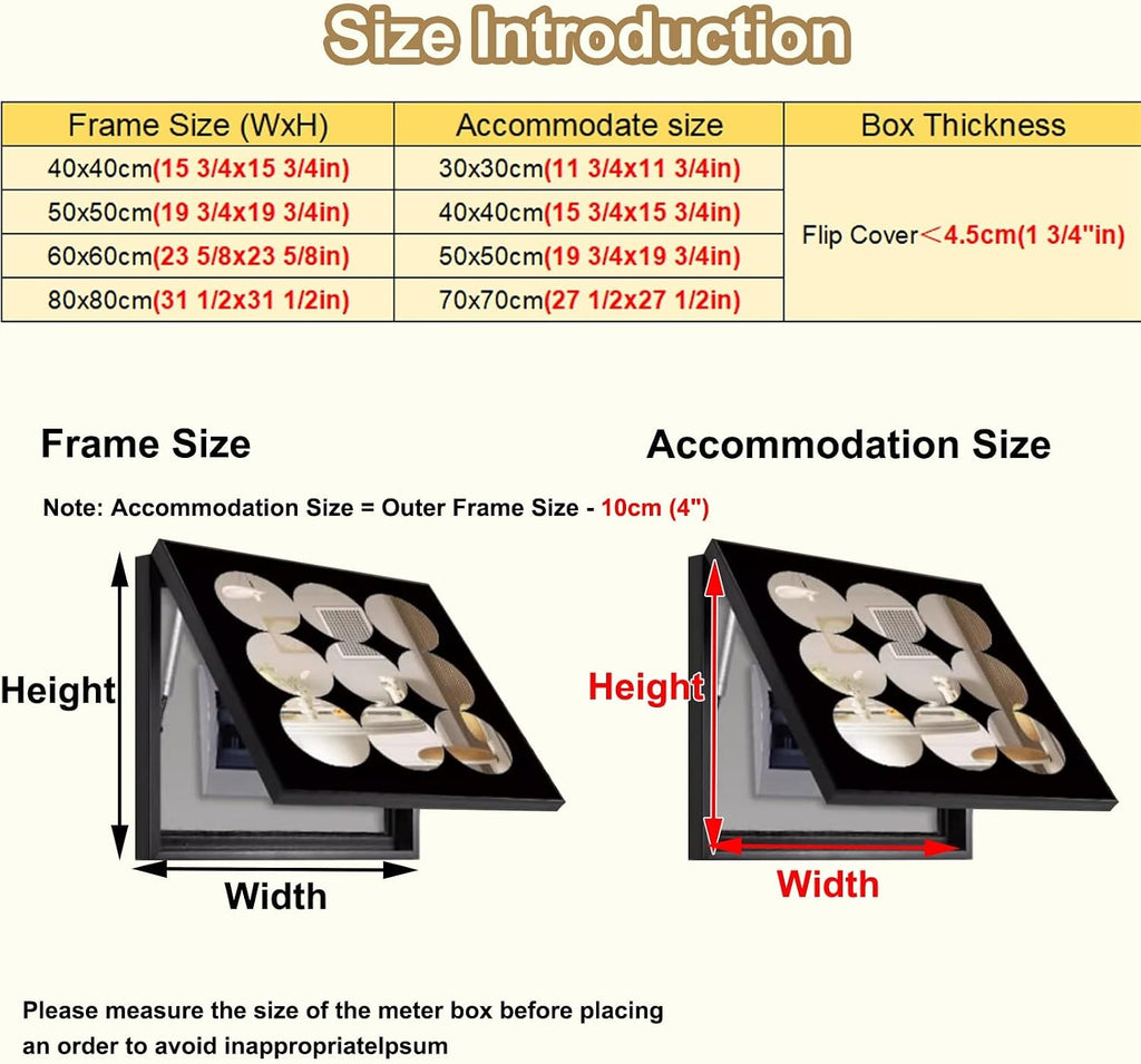 Indoor Electrical Panel Cover Decorative Wall, Wall Mounted Breaker Box Cover with Mirror, Square Hide Distribution Cover for Consumer Unit Box(Black,40x40cm(15 3/4x15 3/4'))